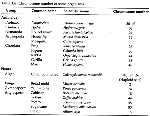 Chromosome Number of Some Organisms