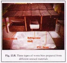 Three Types of Worm Bins Prepared from Different Unused Materials 