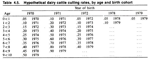 Hypothetical Dairy Cattle Culling Rates, by Age and Birth Cohort